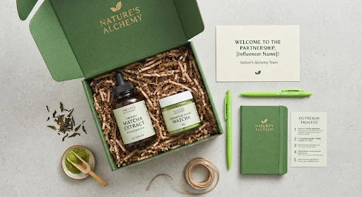 Crisp overhead shot of premium packaged organic supplement bottles, green tea matcha extracts, luxury packaging in unboxing phase, clean slate and neon green branded stationery, high-end commercial packaging design
